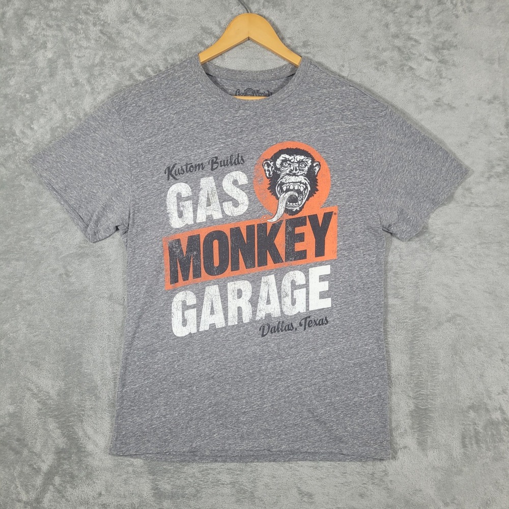 Gas Monkey Garage T-Shirt Men Medium Gray Kustom Builds Graphic Tee Dallas Texas
